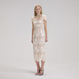 SELF PORTRAIT BLACK FRIDAY SALE Cream Cord Lace Diamante Midi Dress