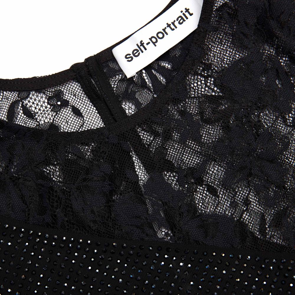 SP VIP PRICE Black Rhinestone Lace Sleeve Top