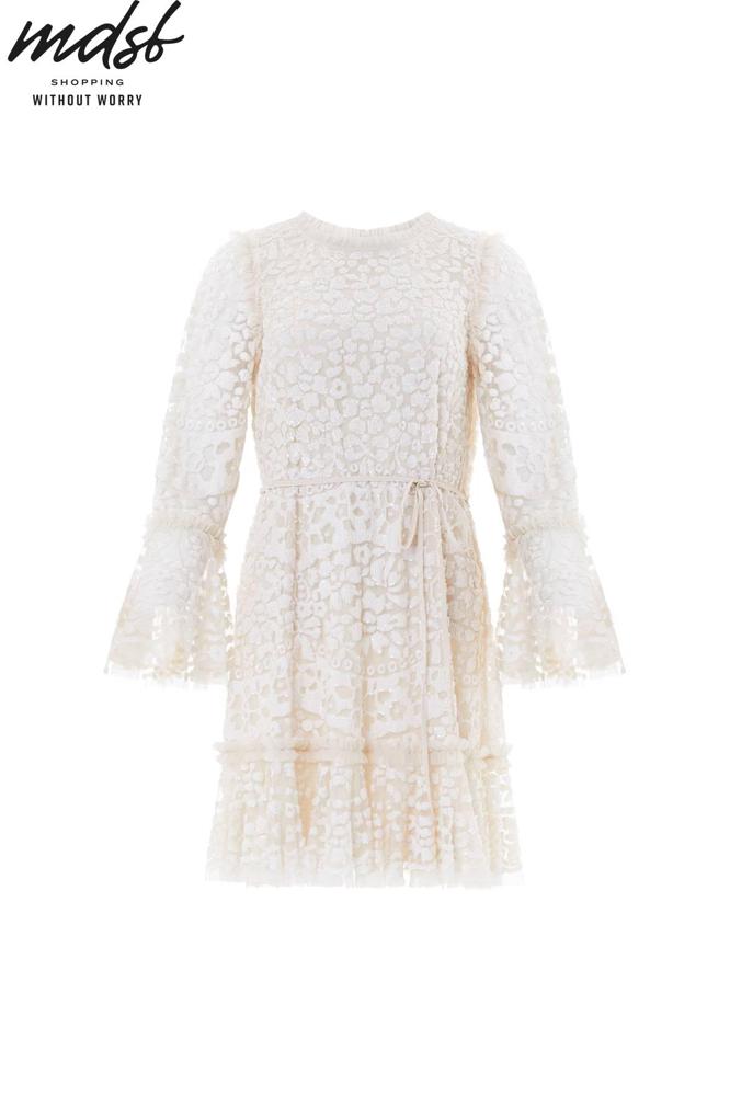 Needle & Thread CHRISTMAS SALE Annie Sequin Tiered Mini Dress - champagne