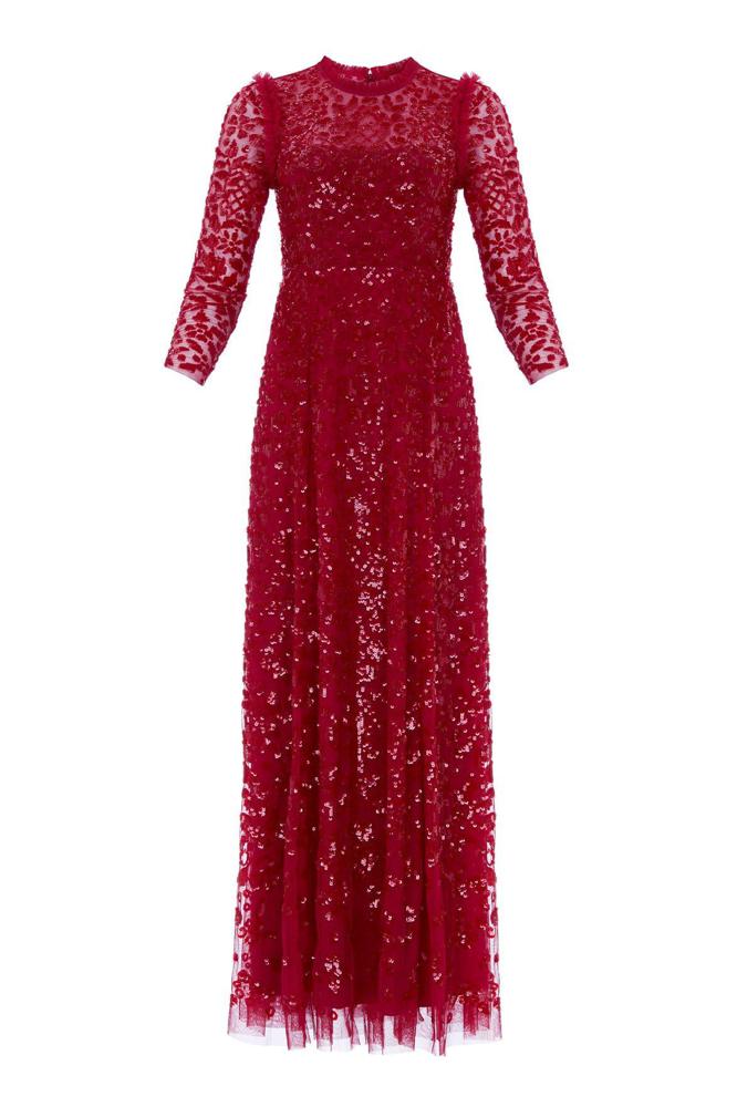 Needle & Thread CYBER SALE Aurelia Long Sleeve Gown - red