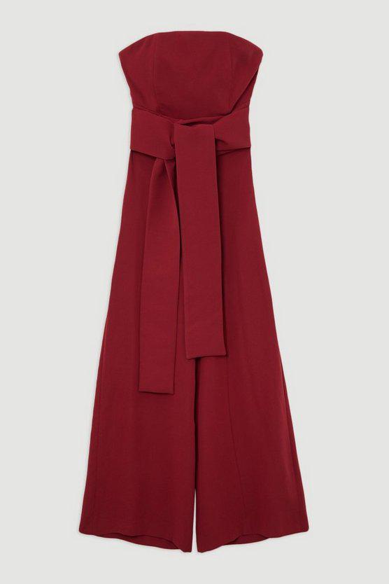 Karen Millen UK SALE Soft Tailored Colourblock Tailored Bandeau Jumpsuit - merlot