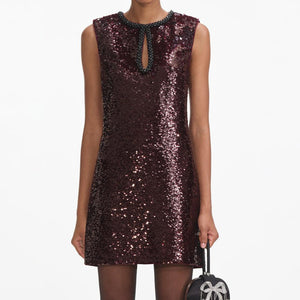 SELF PORTRAIT SS24 Burgundy Sequin Mini Dress