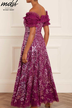 Needle & Thread CHRISTMAS SALE Sequin Wreath Off-Shoulder Gown - purple