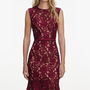 SP VIP PRICE Burgundy Guipure Lace Midi Dress