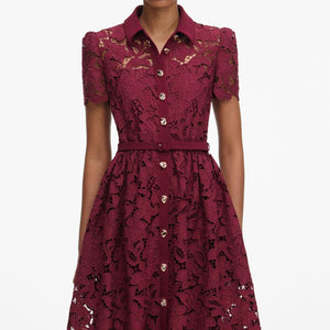 SP VIP PRICE Burgundy Lace Collared Midi Dress