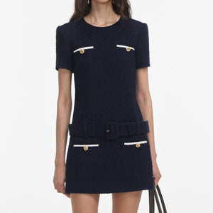 SP VIP PRICE Navy Boucle Mini Dress