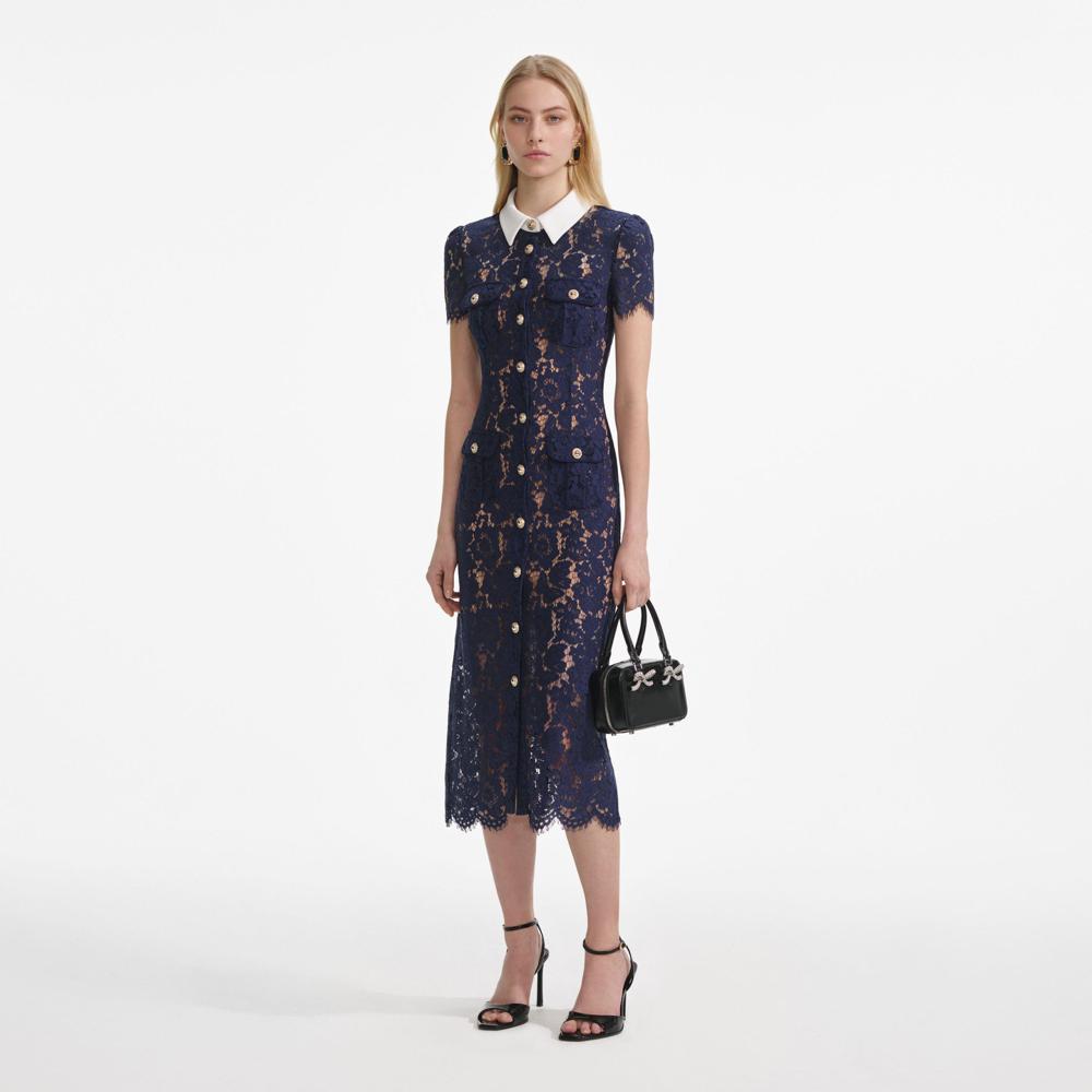SP VIP PRICE Navy Lace Contrast Collar Midi Dress