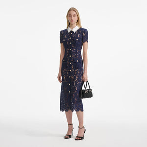 SP VIP PRICE Navy Lace Contrast Collar Midi Dress