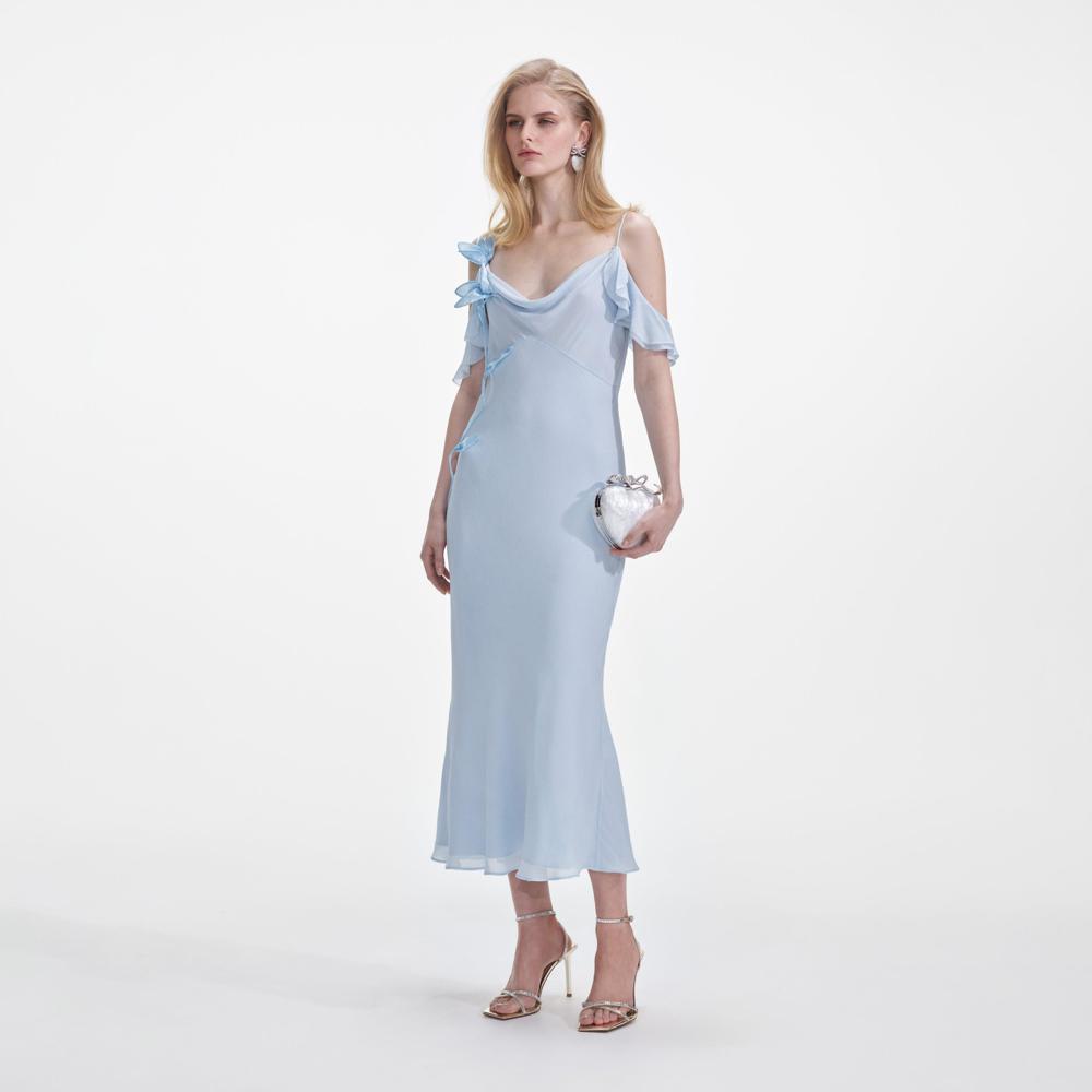 SP VIP PRICE Blue Georgette Flower Midi Dress