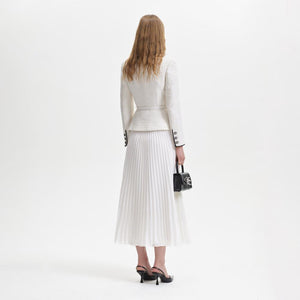 SELF PORTRAIT BLACK FRIDAY SALE Cream Boucle Pussy Bow Midi Dress