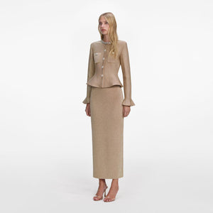 SP VIP PRICE Gold Crystal Trim Knit Midi Dress