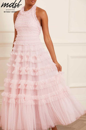 Needle & Thread CHRISTMAS SALE Lisette Ruffle Halter Neck Gown - pink