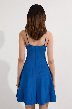 Karen Millen UK SALE Viscose Blend Sheer Detail Knit Flippy Mini Dress - cobalt