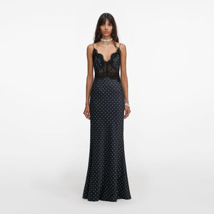 SP VIP PRICE Polka Dot Satin Lace Maxi Dress
