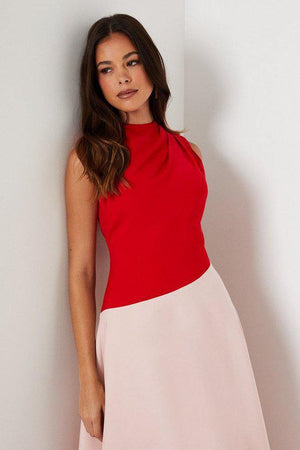 Karen Millen UK SALE Colour-block Sleeveless Crepe Midi Dress