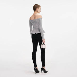 SP VIP PRICE Grey Chenille Knit Crystal Trim Top