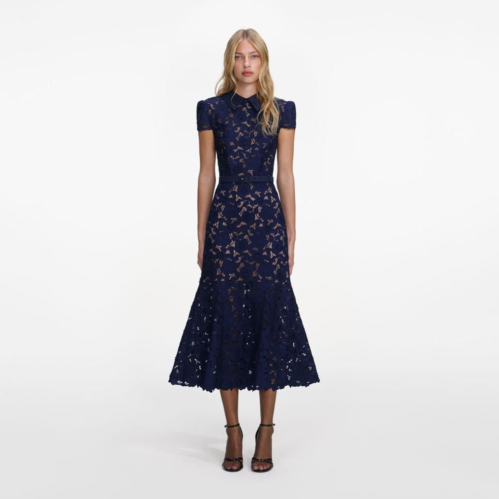 SP VIP PRICE Navy Guipure Lace Midi Dress