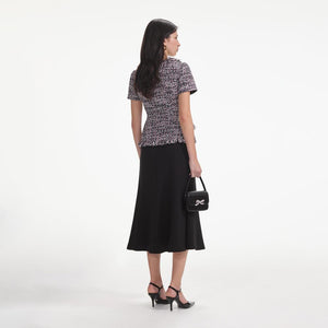 SELF PORTRAIT SS24 Black Boucle Fringed Midi Dress