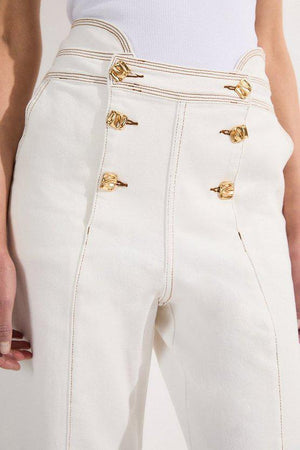 Karen Millen UK SALE Denim Button Front Culottes Trousers - ivory