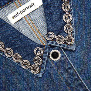 SP VIP PRICE Denim Crystal Trim Collared Mini Dress