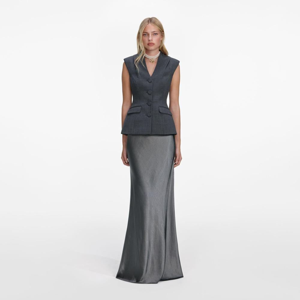 SP VIP PRICE Grey Tailored Satin Maxi Dress
