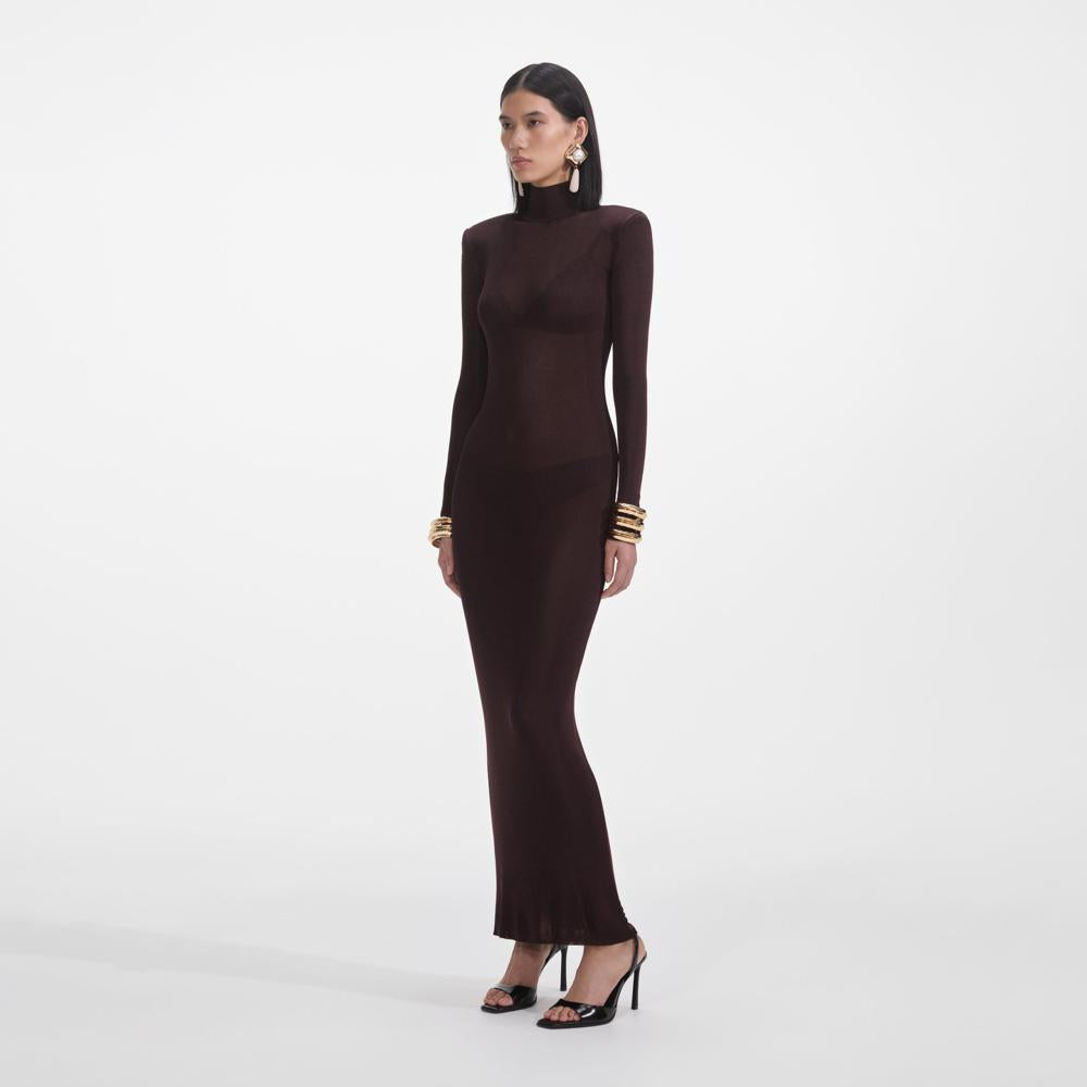 SELF PORTRAIT SS25 VIP PRICE Brown Viscose Knit Maxi Dress