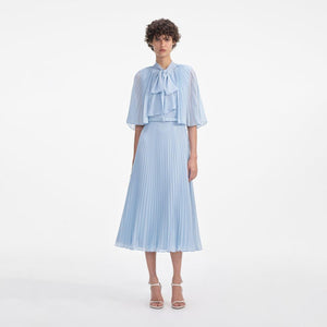 SELF PORTRAIT VIP SS24 Blue Chiffon Cape Midi Dress