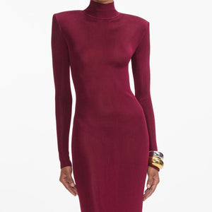 SELF PORTRAIT SS24 Burgundy Viscose Knit Maxi Dress