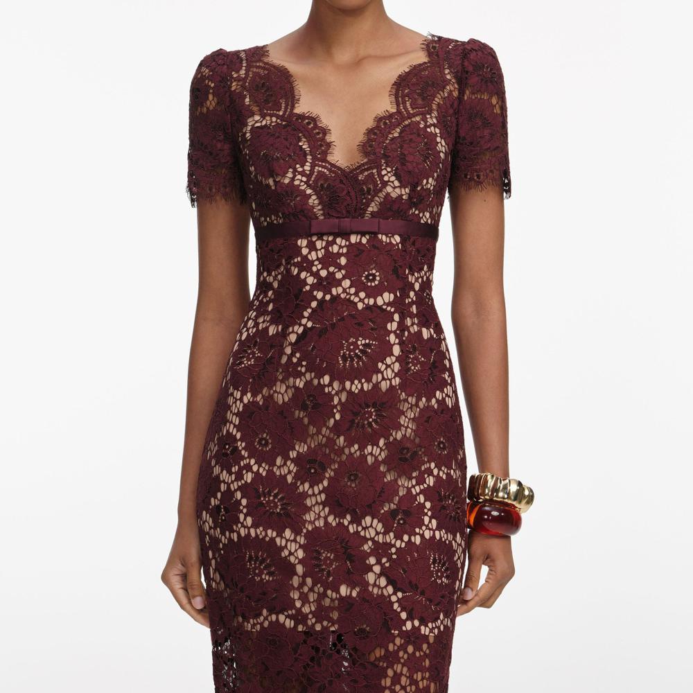 SP VIP PRICE Burgundy Floral Lace Midi Dress