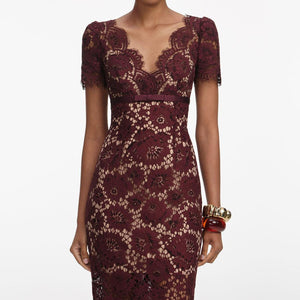 SP VIP PRICE Burgundy Floral Lace Midi Dress