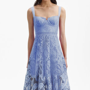 SELF PORTRAIT BLACK FRIDAY SALE Blue Lace Midi Sweetheart Dress