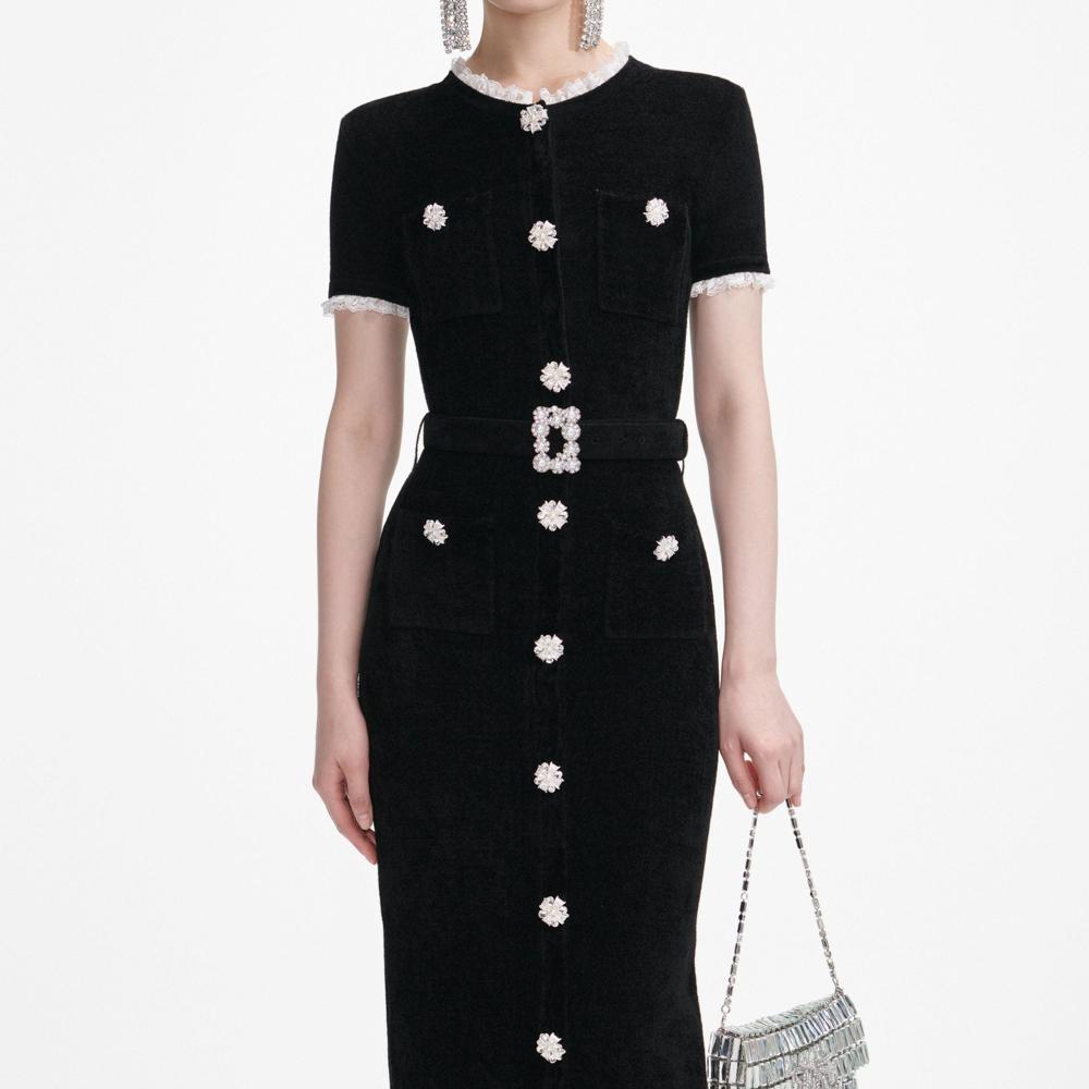 SP VIP PRICE Black Chenille Knit Midi Dress