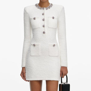 SP VIP PRICE Cream Crystal Trim Knit Mini Dress