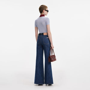 SP VIP PRICE Blue Viscose Knit Short Sleeve Top