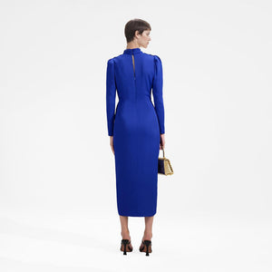 SELF PORTRAIT BLACK FRIDAY SALE Blue Stretch Crepe Twisted Collar Midi Dress