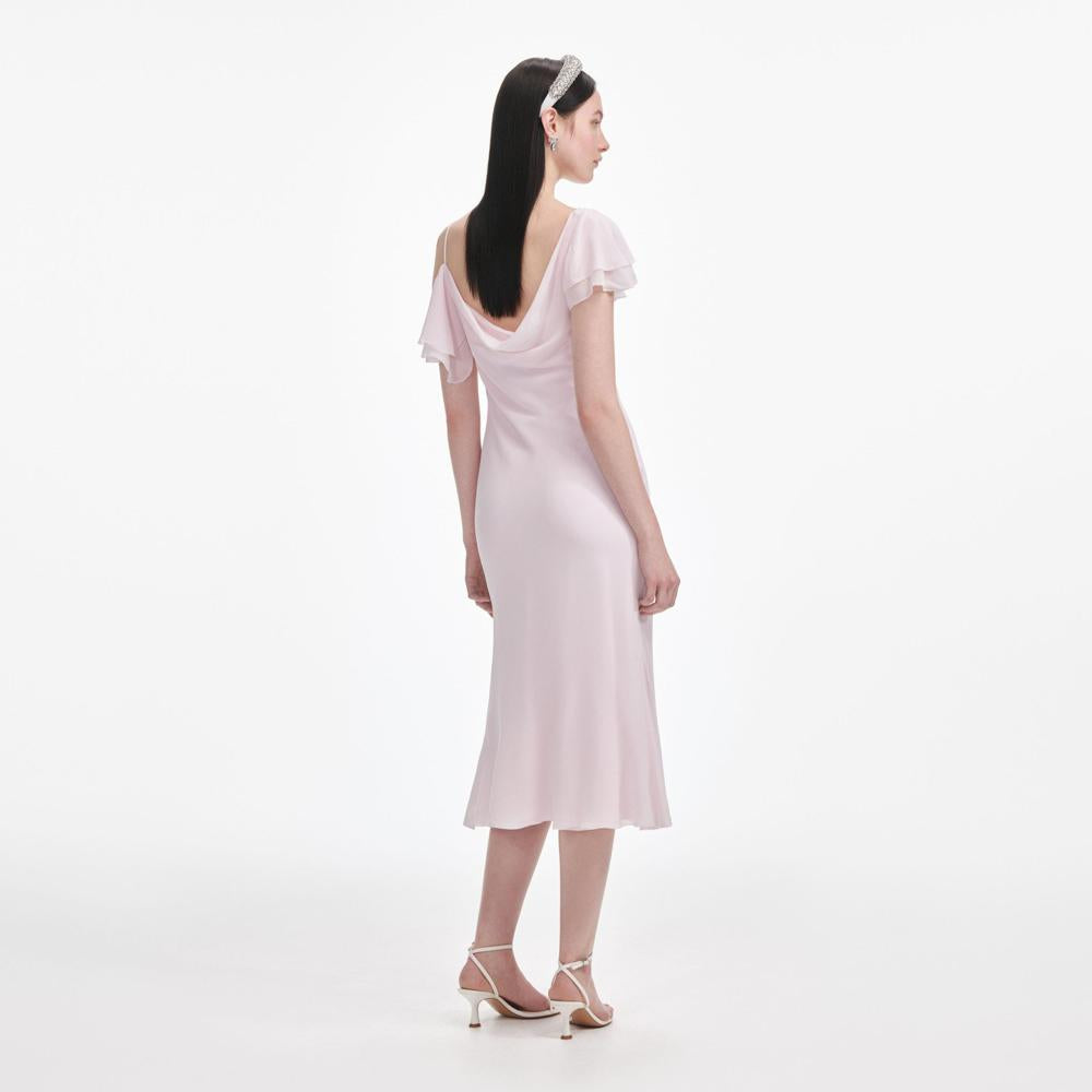 SP VIP PRICE Pink Georgette Frill Midi Dress