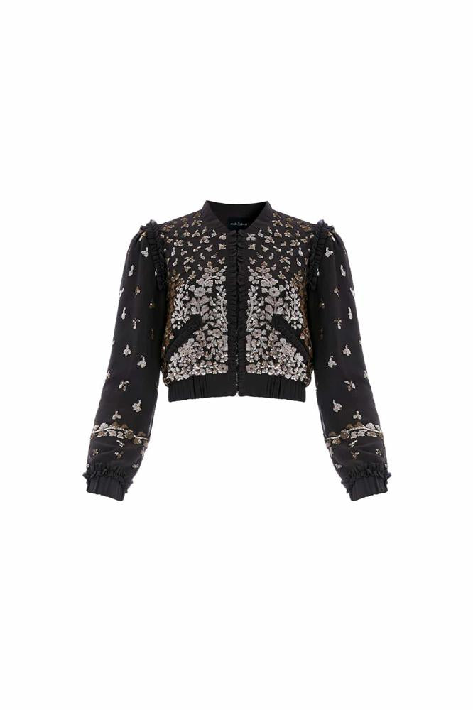 Needle & Thread CYBER SALE Fern Georgette Bomber Jacket - black