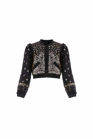 Needle & Thread CYBER SALE Fern Georgette Bomber Jacket - black