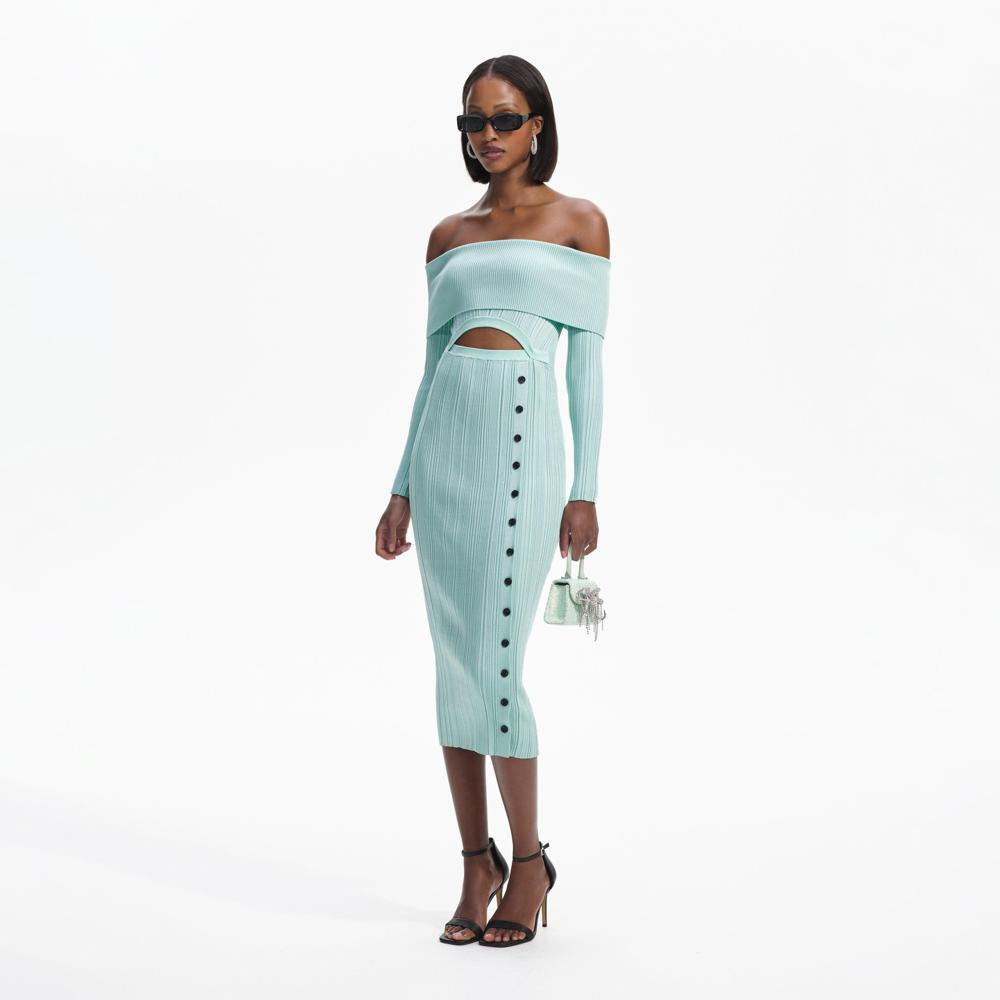 SELF PORTRAIT BLACK FRIDAY SALE Mint Off Shoulder Knit Midi Dress