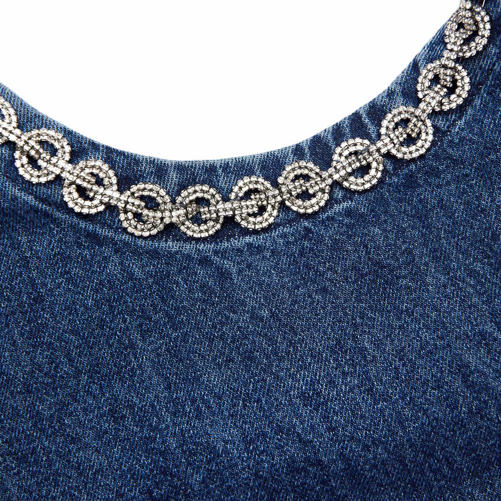 SP VIP PRICE Denim Crystal Trim Mini Dress
