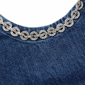 SP VIP PRICE Denim Crystal Trim Mini Dress