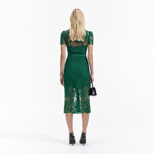 SELF PORTRAIT BLACK FRIDAY SALE Green Lace Button Front Midi Dress