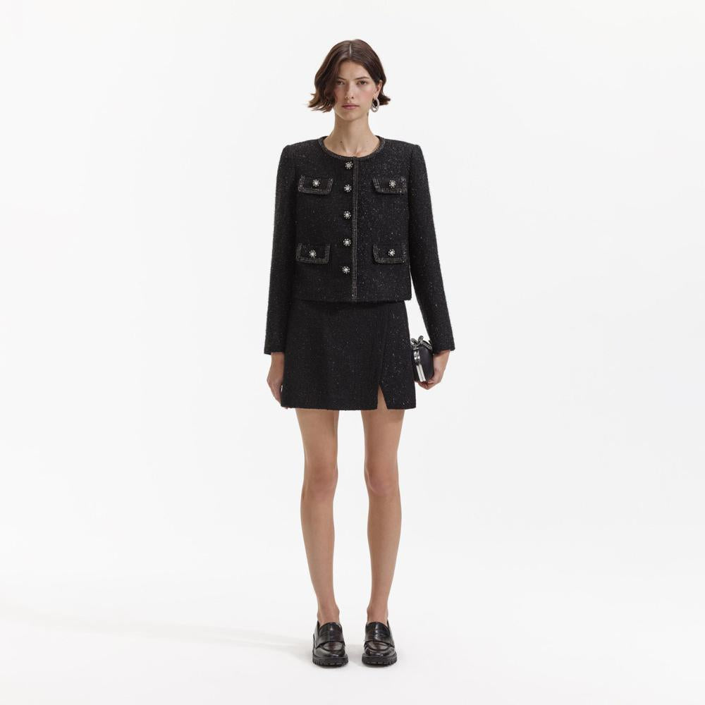 SELF PORTRAIT BLACK FRIDAY SALE Black Boucle Trimmed Jacket