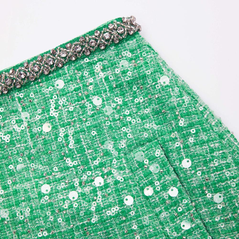 SELF PORTRAIT BLACK FRIDAY SALE Green Boucle Feather Mini Skirt