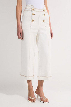 Karen Millen UK SALE Denim Button Front Culottes Trousers - ivory