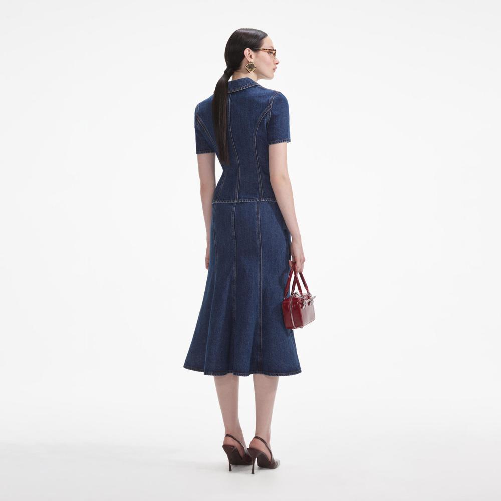 SELF PORTRAIT SS24 Flared Denim Midi Dress