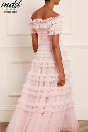 Needle & Thread CHRISTMAS SALE Lisette Ruffle Off Shoulder Gown - pink