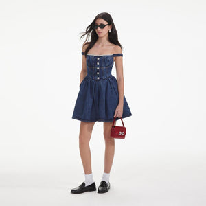 SELF PORTRAIT SS24 Denim Off Shoulder Mini Dress