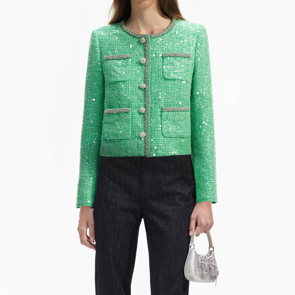 SELF PORTRAIT BLACK FRIDAY SALE Green Boucle Jacket