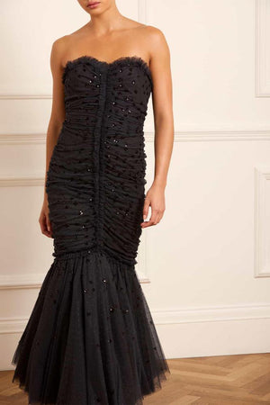 Needle & Thread CYBER SALE Scatter Sequin Strapless Ankle Gown - black